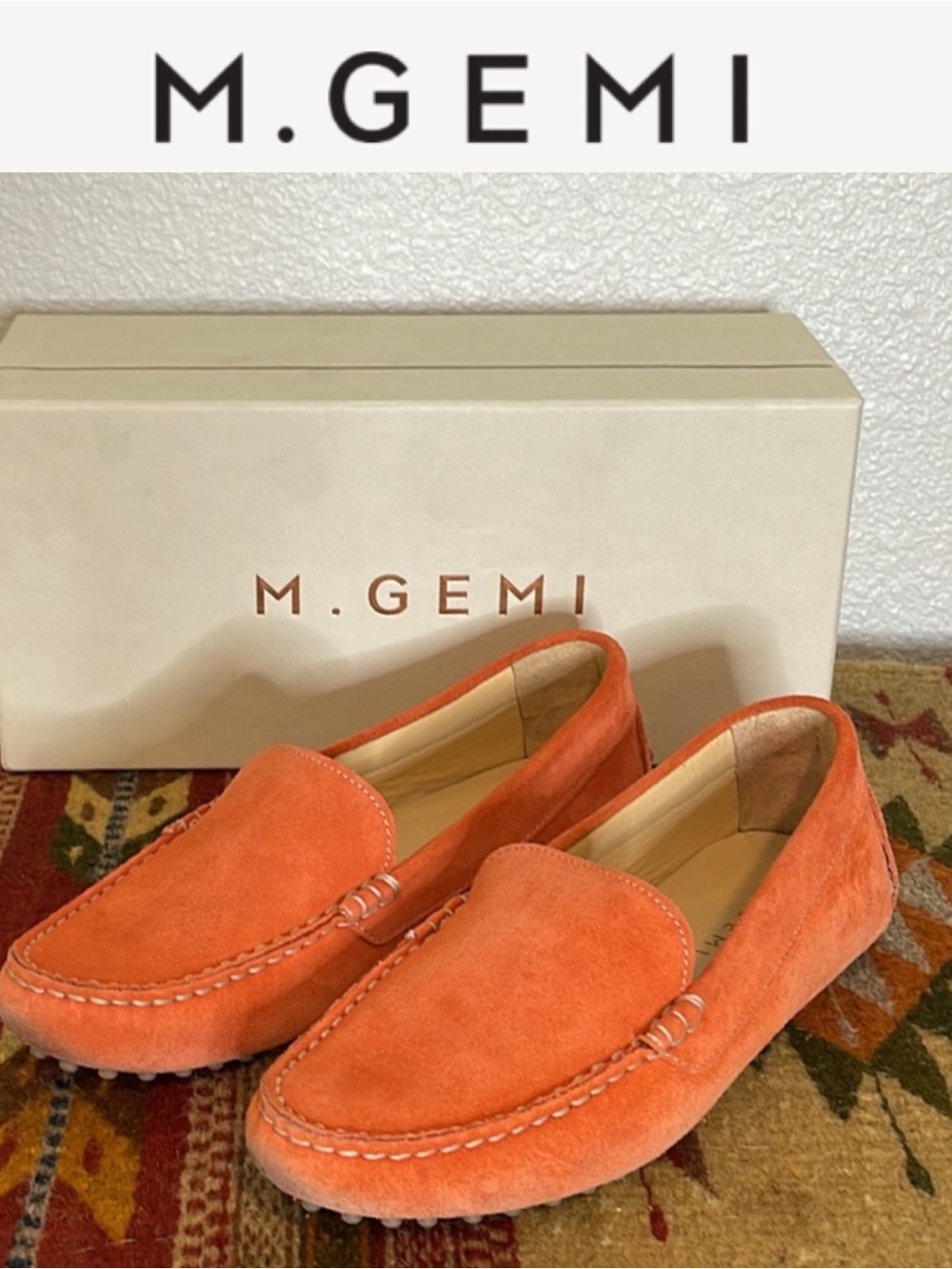 M. GEMI THE FELIZE PUMPKIN SUEDE HANDMADE SLIP ON ITALIAN DRIVING LOAFERS EU37.5